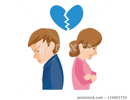 一幅描繪婚姻關係的插圖，代表離婚或分居。 134803750