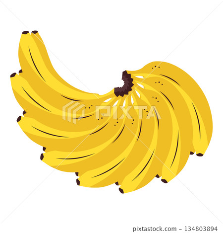 Graphic illustration of a fresh ripe yellow banana bunch isolated on white Graphic illustration of a fresh ripe yellow banana bunch isolated on white 134803894