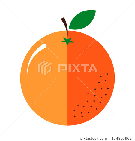 Stylized orange fruit with a green leaf and stem on a clean white background Stylized orange fruit with a green leaf and stem on a clean white background 134803902