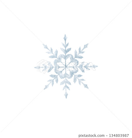 Watercolor snowflake for winter, New Year and Christmas designs. Suitable for holiday decoration, seasonal background, minimal festive layout and greeting cards. Watercolor snowflake for winter, New Year and Christmas designs. Suitable for holiday decoration, seasonal background, minimal festive layout and greeting cards. 134803987