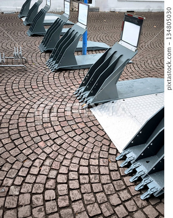 Mobile steel safety barriers Blockstahl on the street Mobile steel safety barriers Blockstahl on the street 134805030