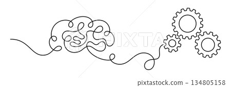 Continuous One Line Brain Connected to Gears Drawing, Creative Thinking and Problem Solving Concept, Minimal Linear Illustration Showing Mind, Logic, Process, Engineering, Innovation Continuous One Line Brain Connected to Gears Drawing, Creative Thinking and Problem Solving Concept, Minimal Linear Illustration Showing Mind, Logic, Process, Engineering, Innovation 134805158