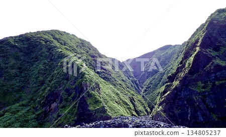 The quay of Mikurashima in the Izu Islands seen from the sea 134805237