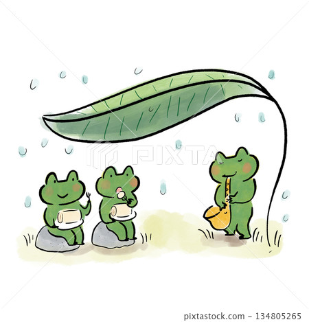 Illustration of frogs on a rainy day Illustration of frogs on a rainy day 134805265