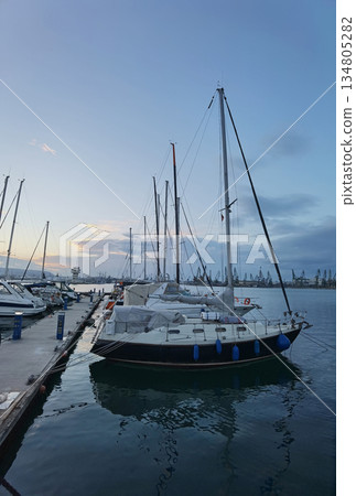 Moored yachts and boats  134805282