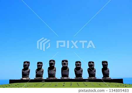 Moai statues under the blue sky in Miyazaki 134805483