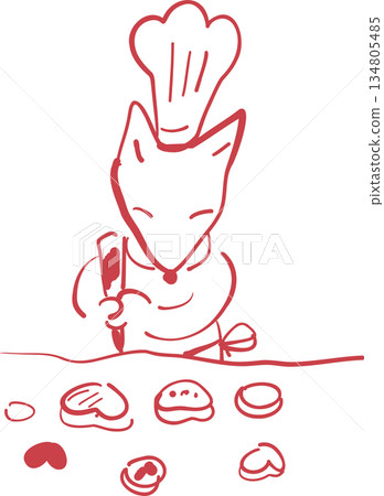 Illustration of a fox making sweets 134805485
