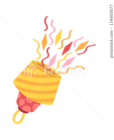 Vibrant party popper exploding confetti Vibrant party popper exploding confetti 134805677