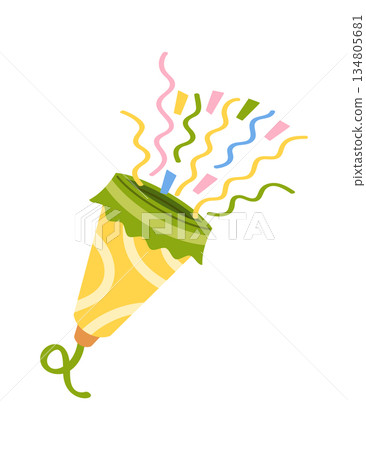 Festive cracker with flying confetti 134805681