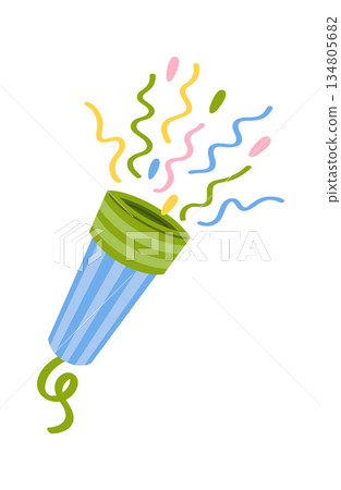 Party popper flying confetti surprise 134805682