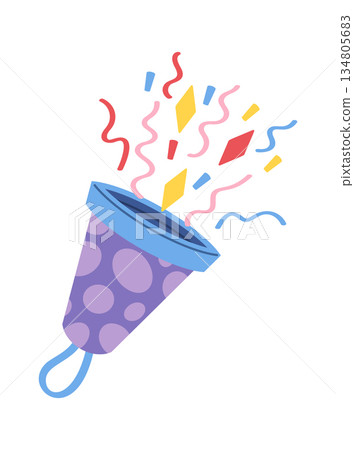 Purple party popper childish design Purple party popper childish design 134805683