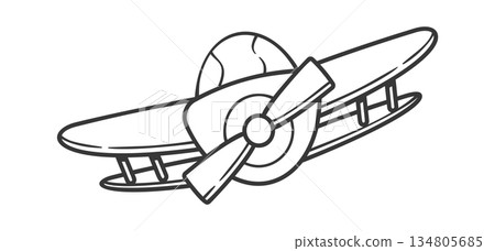 Doodle biplane black-and-white aviation drawing 134805685
