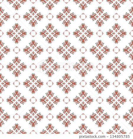 green and red abstract geometric seamless ethnic pattern background, repeatable motif for fabric and wallpaper design illustration 134805785