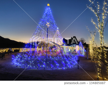 Illuminations at Nakayama Basin Roadside Station at dusk 134805887