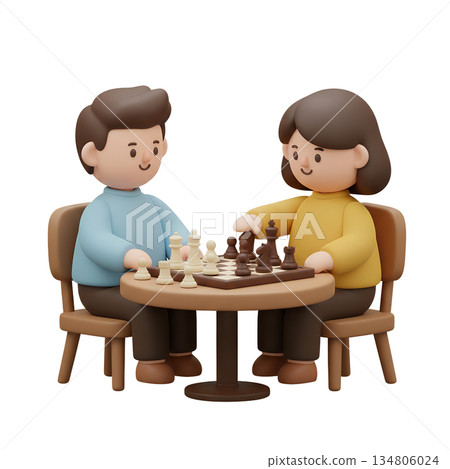 Two characters engaged in a thoughtful chess match. Ideal for concepts of mental challenge, game night, planning, and friendly rivalry Two characters engaged in a thoughtful chess match. Ideal for concepts of mental challenge, game night, planning, and friendly rivalry 134806024