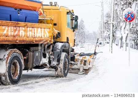 2026 Goals Concept With Snowplow Truck Working On Snowy Winter Road 134806028