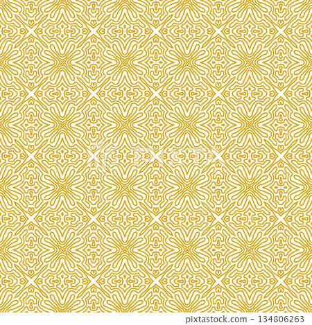 yellow and white abstract geometric seamless pattern background, repeatable motif for fabric and wallpaper design illustration 134806263