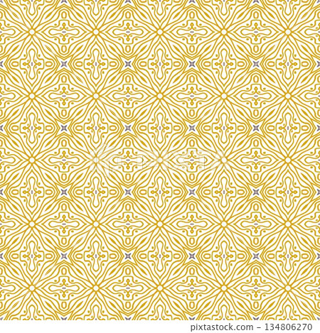 yellow and white abstract geometric seamless pattern background, repeatable motif for fabric and wallpaper design illustration 134806270