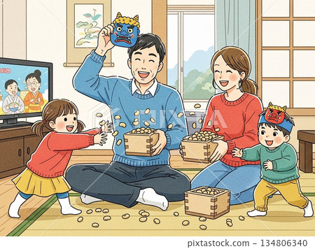 Family doing bean set 134806340