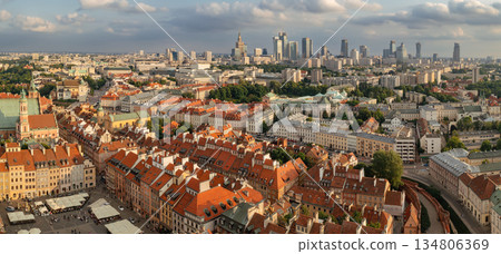 Old city in Warsaw panorama, view from above to the old and new city 134806369
