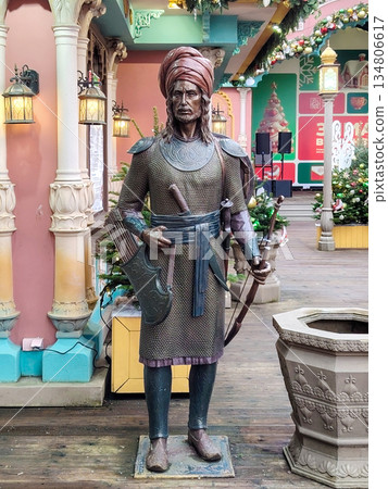 Full Length Statue of Indian Warrior at Moscow Seasons Festive Fair Full Length Statue of Indian Warrior at Moscow Seasons Festive Fair 134806617
