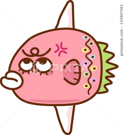 A colorful pink ocean sunfish with an angry expression 134807481