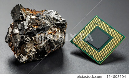 Image of rare earth ores and semiconductors Rare metal resources and cutting-edge technology 134808304