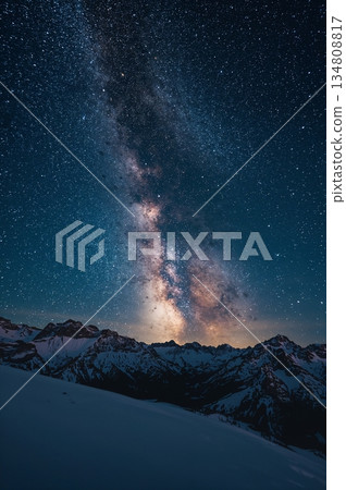 The sky is filled with stars and a long, thin stream of light The sky is filled with stars and a long, thin stream of light 134808817