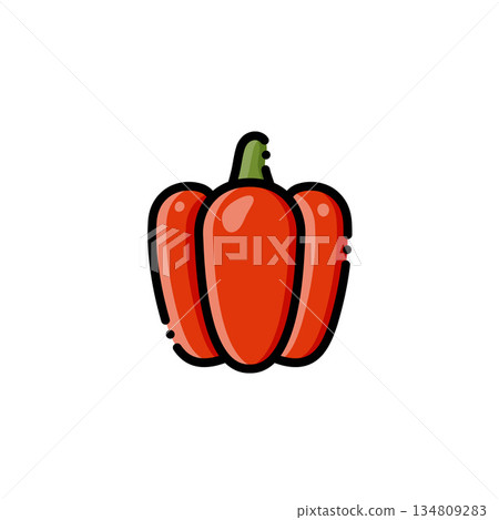 超可愛的紅色甜椒，外形像恩君，綠色的辣椒頭，清新又療癒！適用於各種蔬菜、健康食品和飲料設計。 134809283