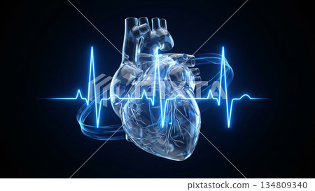 Glowing Digital Heart Technology 3D Art 134809340
