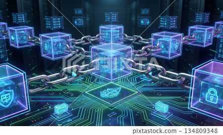 Futuristic Network Nodes Connection 3D 134809348