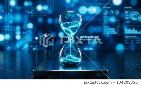 Futuristic Hourglass on Digital Background 134809350