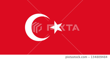 Official Flag of Turkey with White Crescent and Star. 134809484
