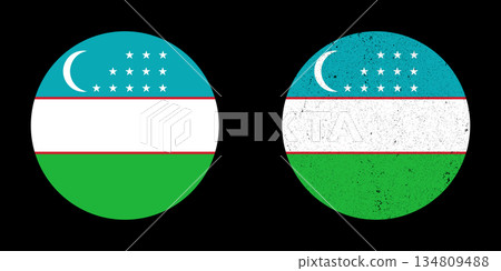 Uzbekistan Flag Buttons Smooth and Distressed Textures. Uzbekistan Flag Buttons Smooth and Distressed Textures. 134809488