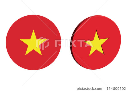 Vietnam Flag Circular Icon in 2D and 3D Perspective. Vietnam Flag Circular Icon in 2D and 3D Perspective. 134809502