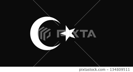 Monochrome Black and White Flag of Turkey with Crescent and Star. Monochrome Black and White Flag of Turkey with Crescent and Star. 134809511