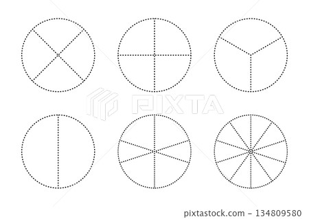 Circles divided in segments. Pizza or pie round shape equal slices vector illustration. 134809580