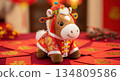 Auspicious decorative design Chinese New Year (Year of the Horse) background image vector illustration 134809586