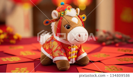 Auspicious decorative design Chinese New Year (Year of the Horse) background image vector illustration Auspicious decorative design Chinese New Year (Year of the Horse) background image vector illustration 134809586
