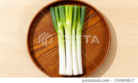 fresh green asparagus on wooden background 134809627