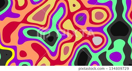 Psychedelic Contoured Labyrinth Pattern Abstract Topographic Liquid Art. 134809729