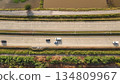 Aerial view of street in Bangkok Thailand with cars and countryside 134809967