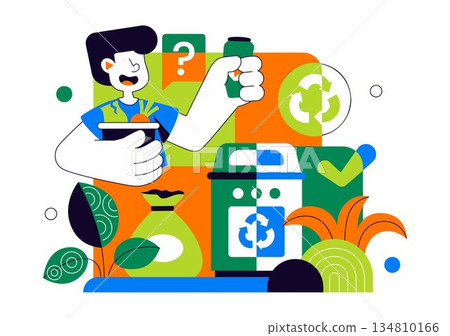 Waste Sorting and Recycling Concept Vector Illustration Showing Sustainable Environmental Management And Eco Friendly Practices in a Background Waste Sorting and Recycling Concept Vector Illustration Showing Sustainable Environmental Management And Eco Friendly Practices in a Background 134810166
