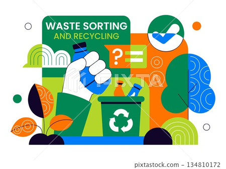 Waste Sorting and Recycling Concept Vector Illustration Showing Sustainable Environmental Management And Eco Friendly Practices in a Background 134810172