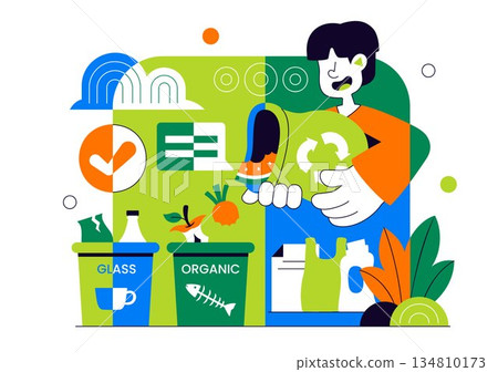 Waste Sorting and Recycling Concept Vector Illustration Showing Sustainable Environmental Management And Eco Friendly Practices in a Background 134810173