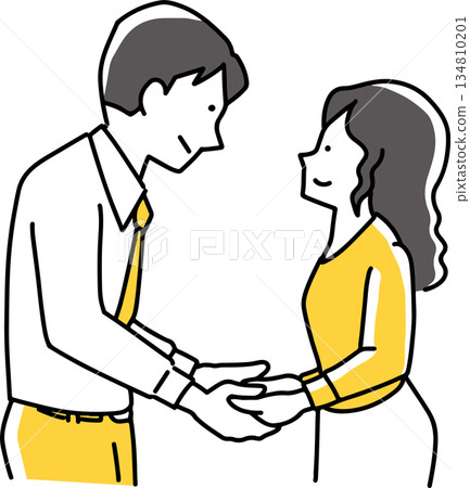 Men and women holding hands and looking at each other 134810201