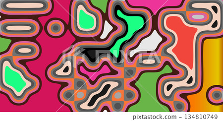Psychedelic Abstract Flowing Pattern Background Vibrant Contoured Labyrinth Art. Psychedelic Abstract Flowing Pattern Background Vibrant Contoured Labyrinth Art. 134810749