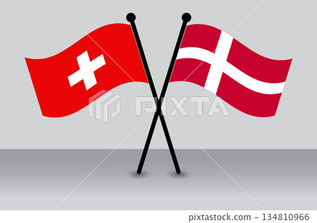 Crossed Swiss And Danish Flags Symbolizing Unity, friendship, And International Partnership 134810966
