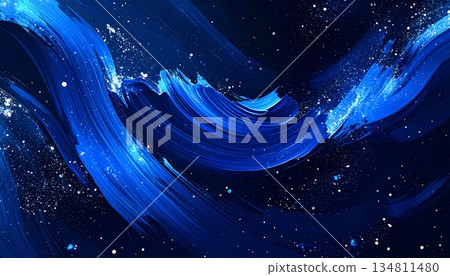 Midnight blue sparkling ink brush background 134811480