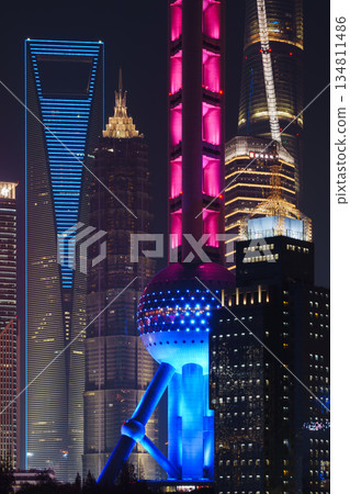 The dazzling night view of the Oriental Pearl Tower in Shanghai, China The dazzling night view of the Oriental Pearl Tower in Shanghai, China 134811486